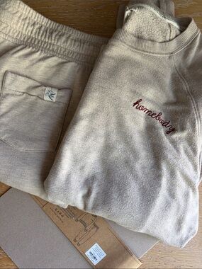 Magnolia “Homebody” Almond Heather Embroidered Loungewear Set- (washed/not worn)